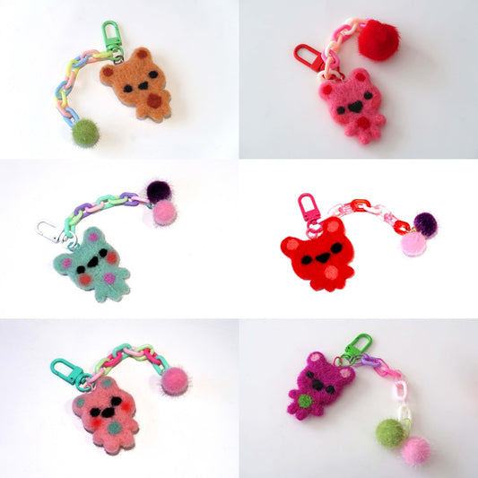 Felted Bear Keyring with Chain & Pom Pom Collection 2