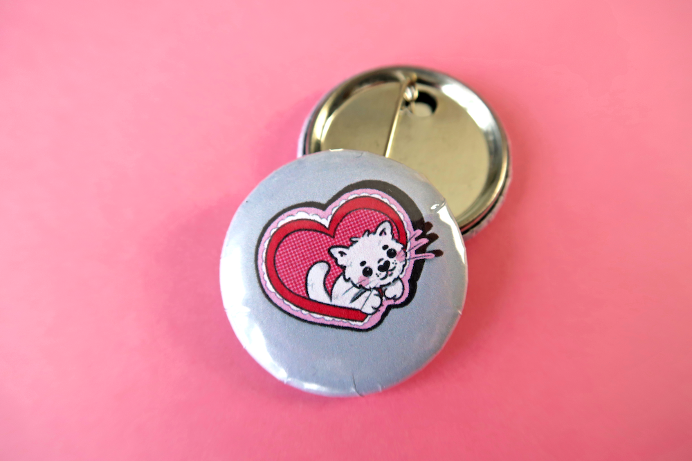 Heart Kitty Button Badge