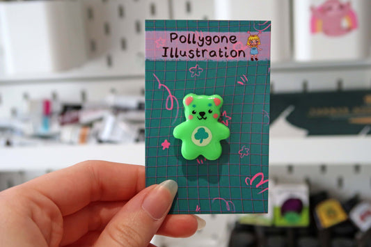 Neon Green Lucky Clover Bear Pin