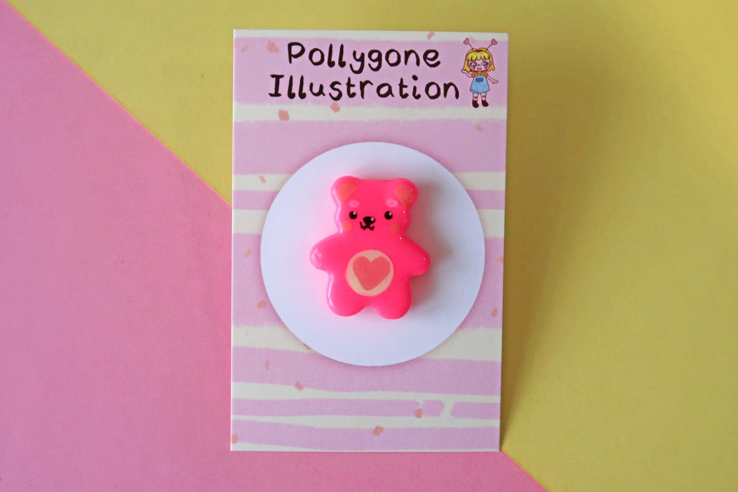Neon Pink Heart Bear Pin