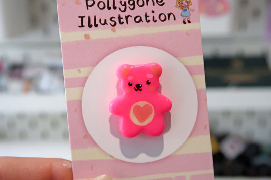 Neon Pink Heart Bear Pin