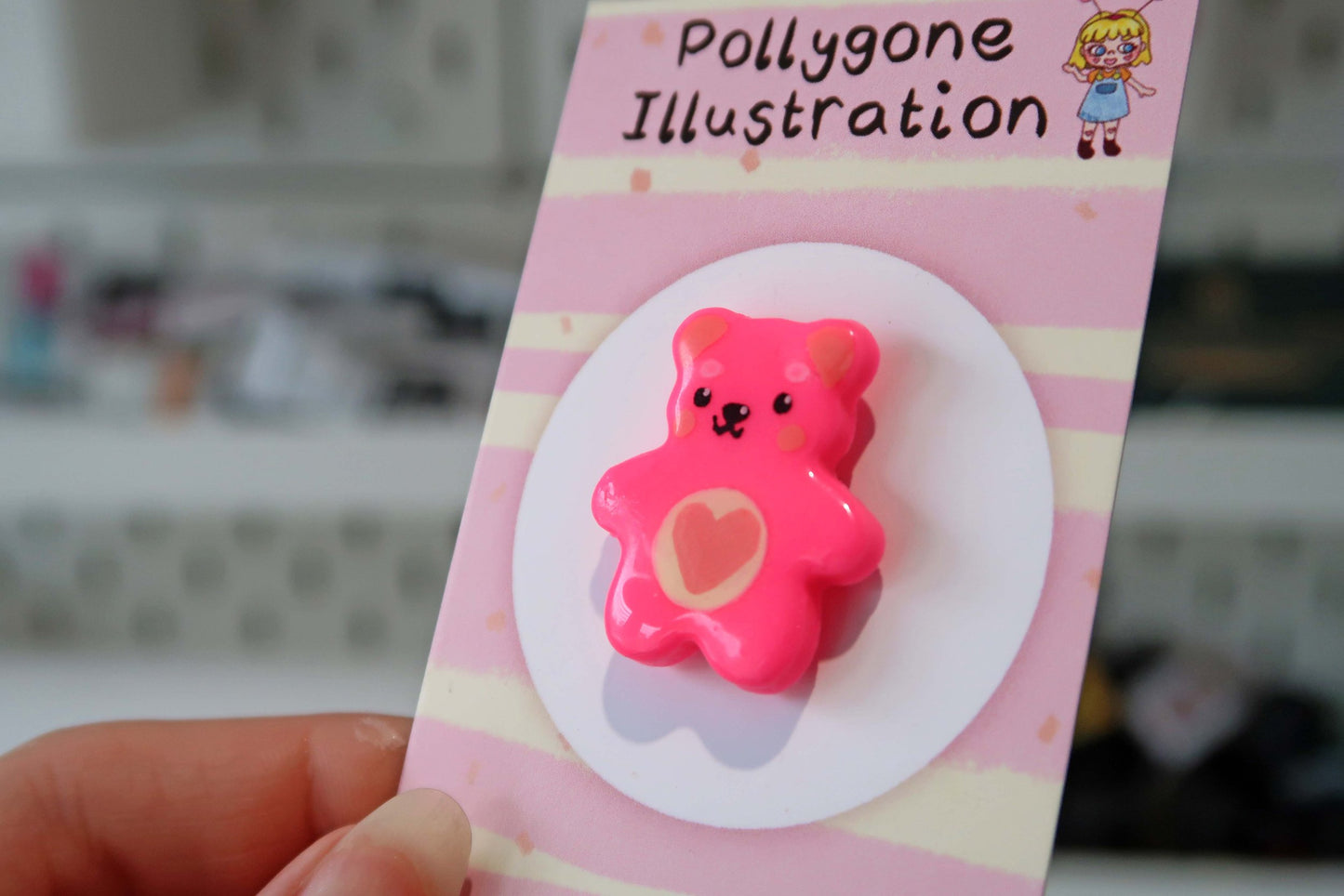 Neon Pink Heart Bear Pin