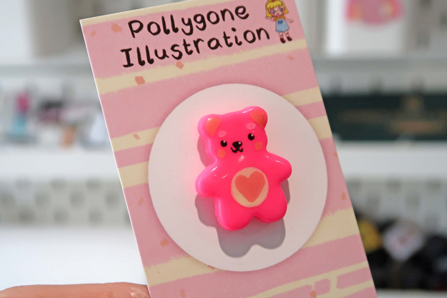 Neon Pink Heart Bear Pin