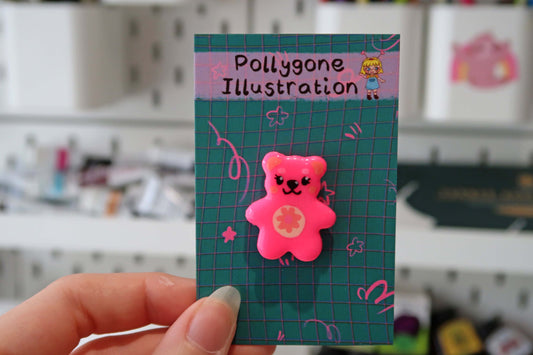 Neon Pink Flower Bear Pin