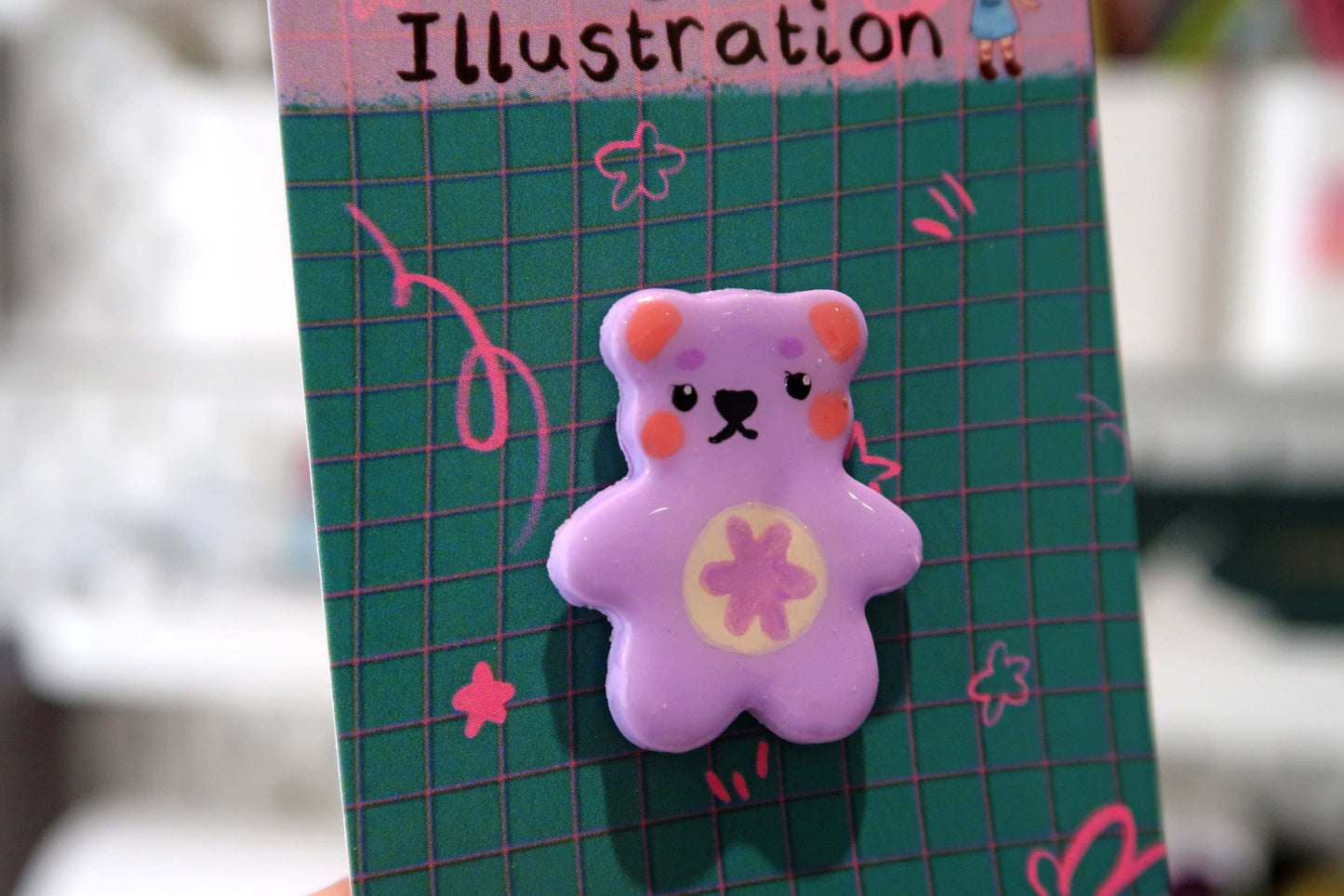 Purple Flower Bear Pin