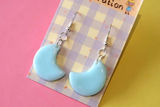 Flat Moon Earrings - CHOOSE YOUR COLOUR (sterling silver plated, hypoallergenic)