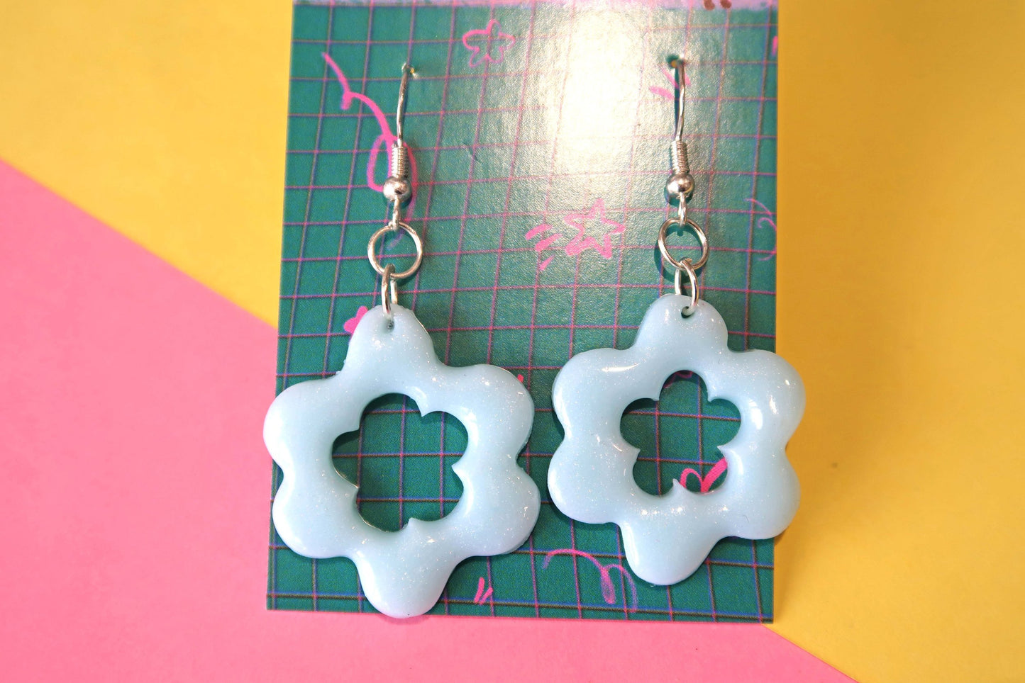 Swirly Flower Earrings - CHOOSE YOUR COLOUR  (sterling silver plated, hypoallergenic)