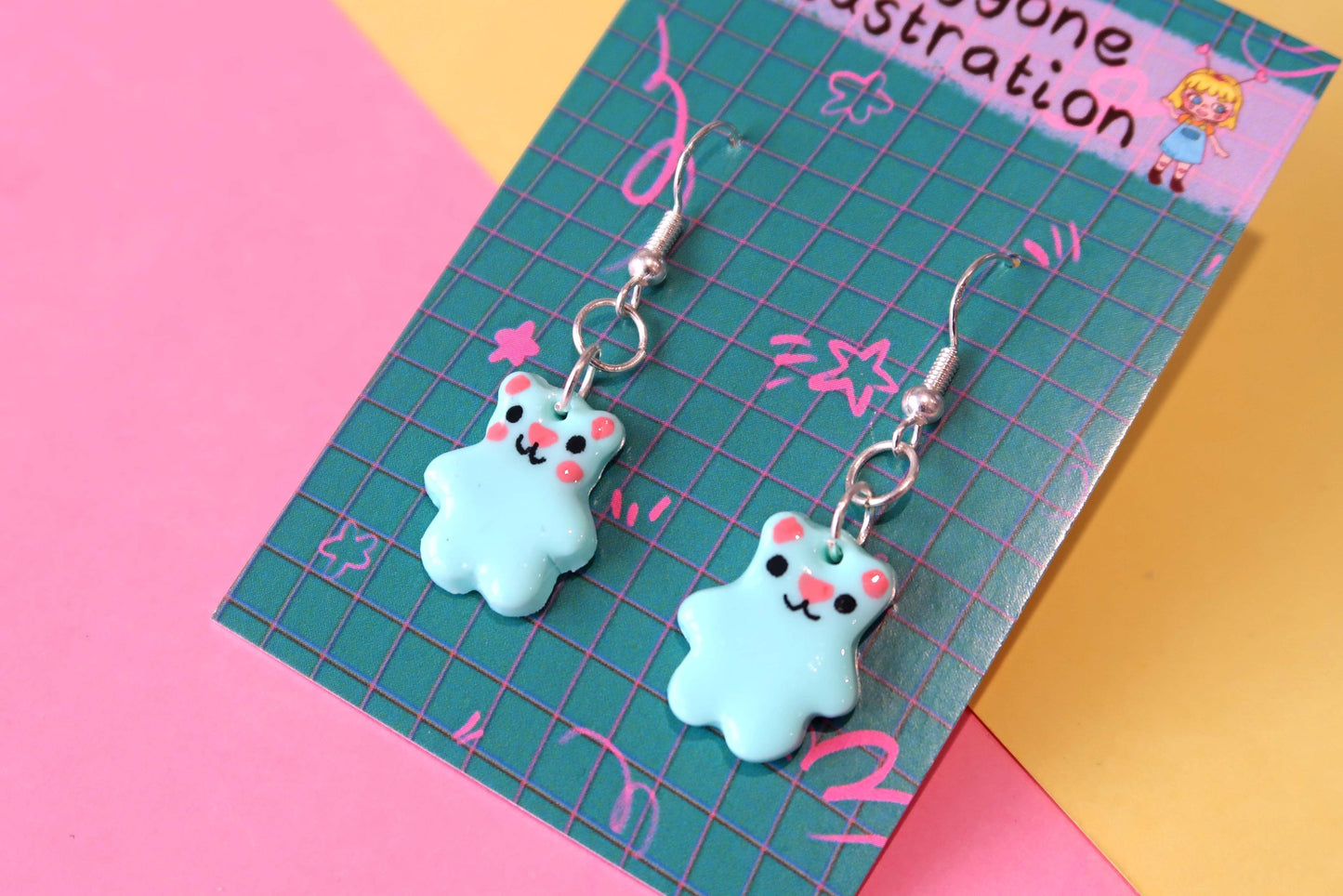 Kawaii Bear Dangly Earrings - CHOOSE FROM 8 COLOURS!