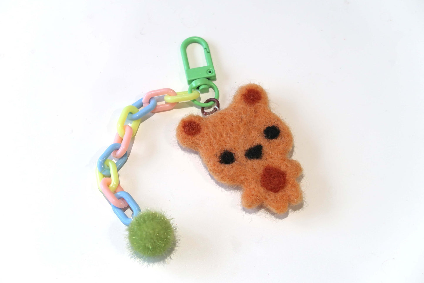 Felted Bear Keyring with Chain & Pom Pom Collection 2
