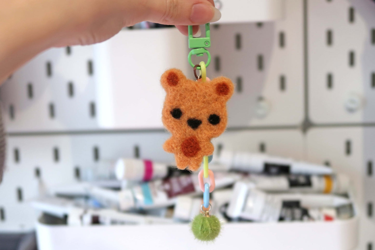 Felted Bear Keyring with Chain & Pom Pom Collection 2