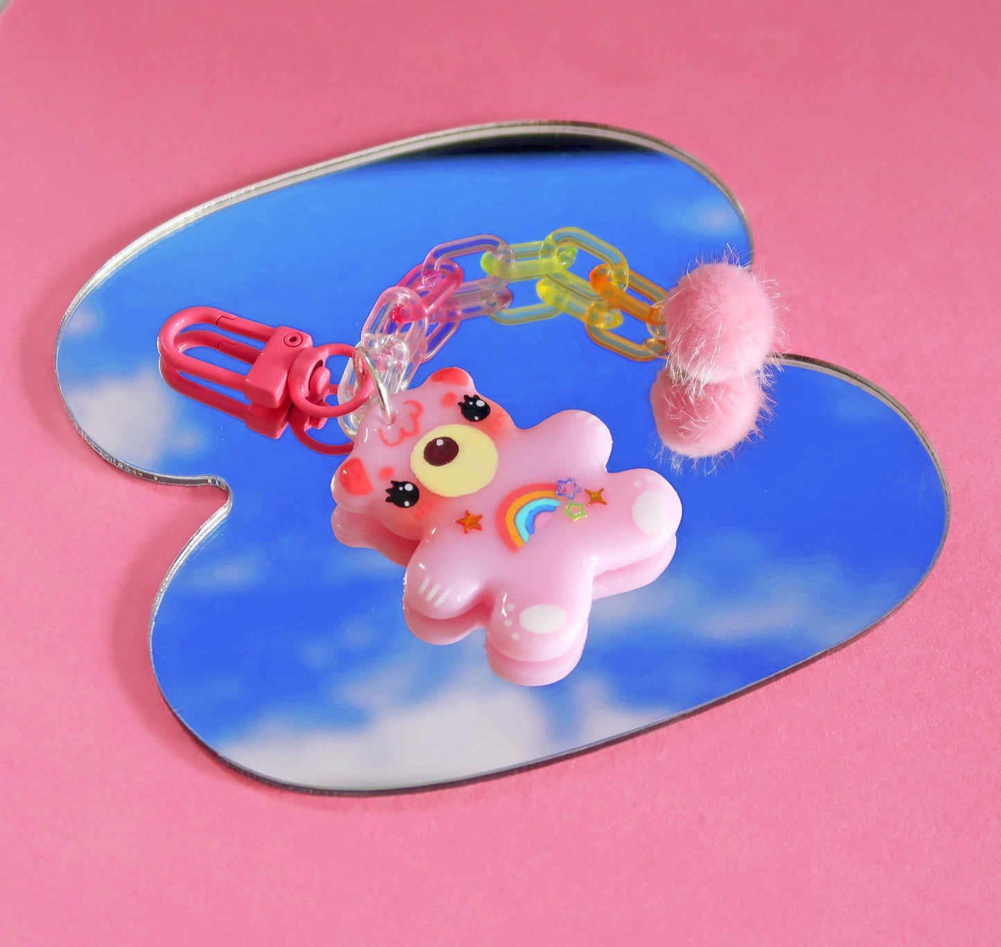 Pink Rainbow Bear Keyring