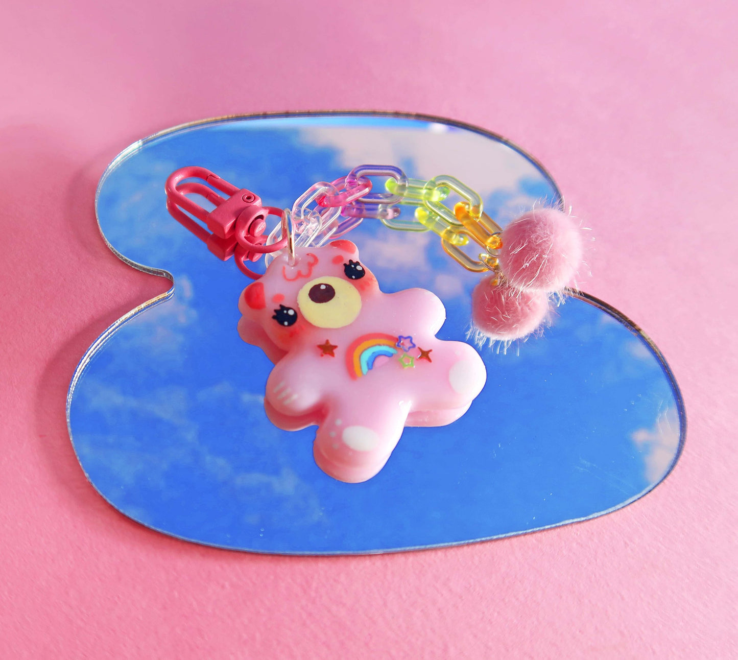 Pink Rainbow Bear Keyring