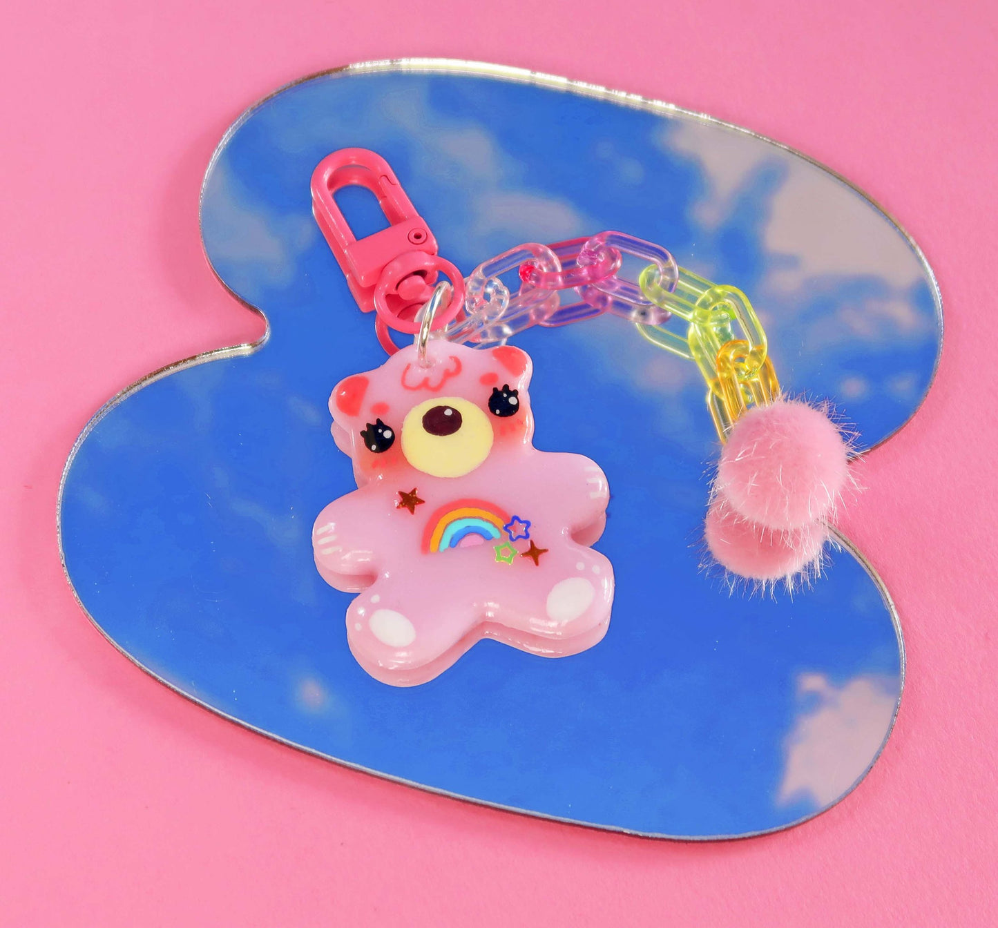 Pink Rainbow Bear Keyring