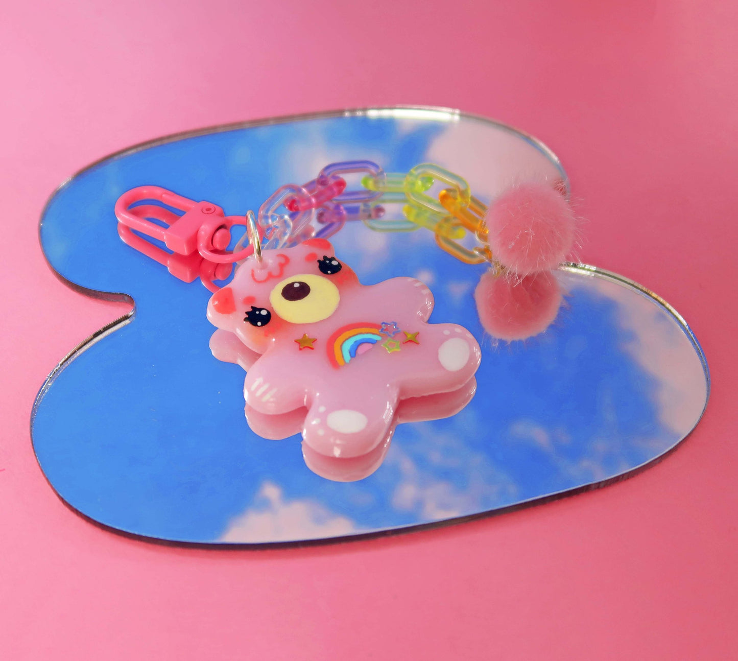 Pink Rainbow Bear Keyring
