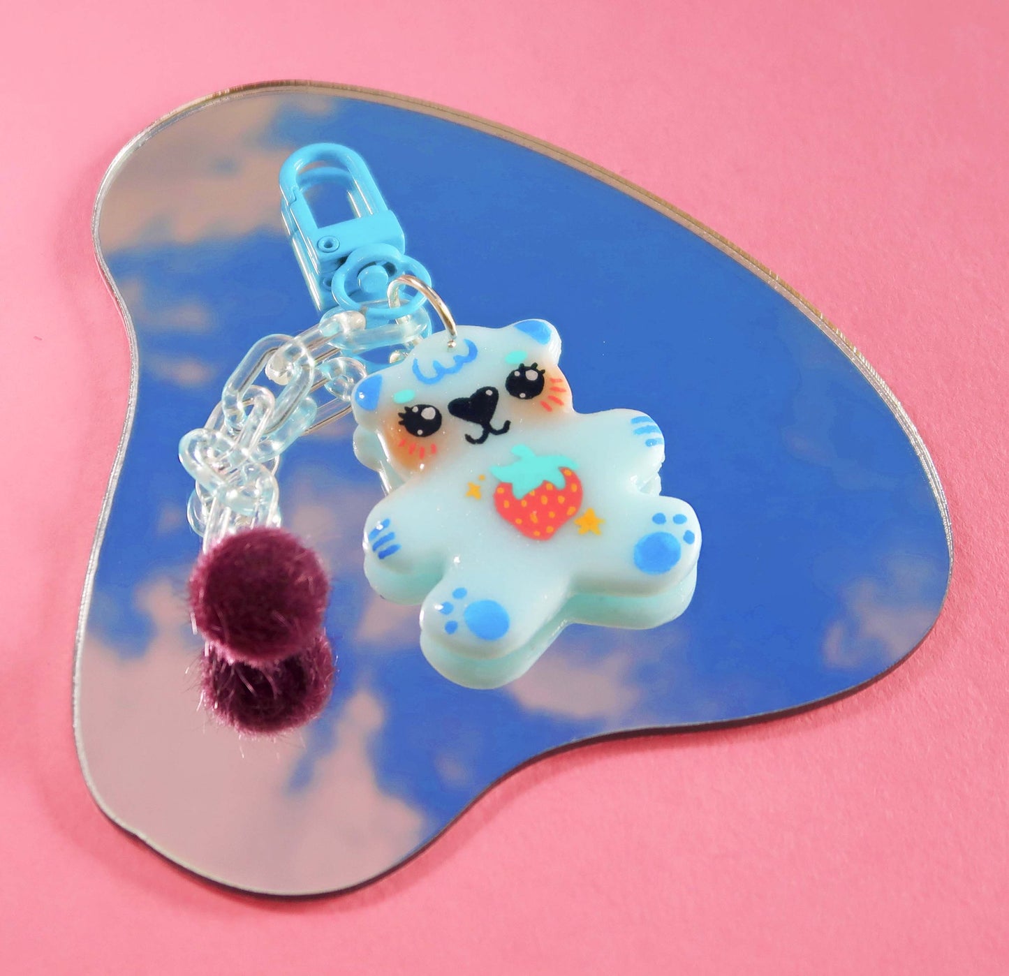 Blue Strawberry Bear Keyring