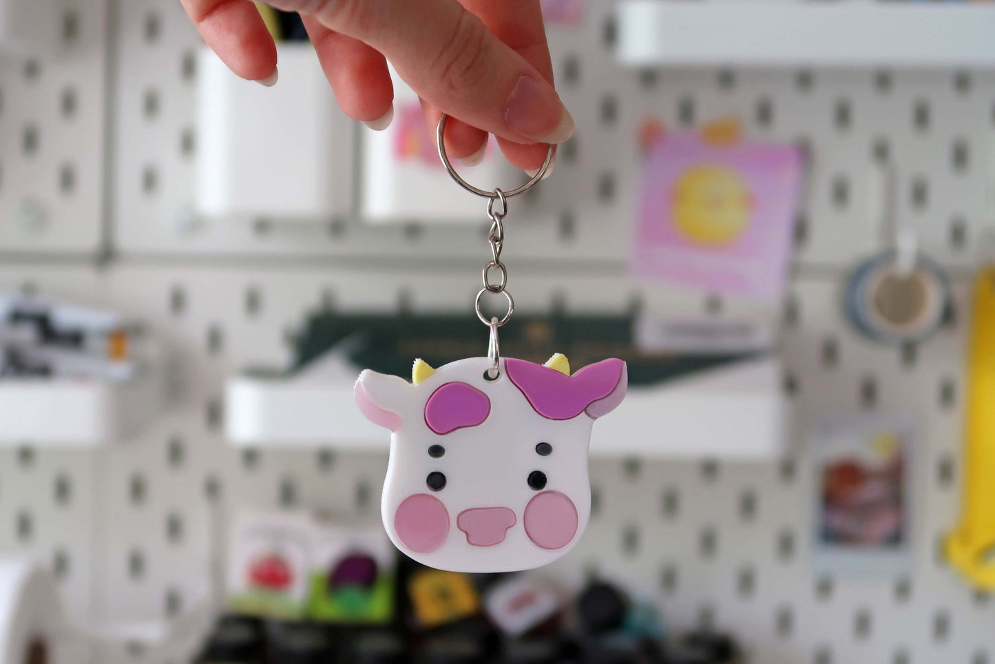 Strawberry Acrylic Cow keyring