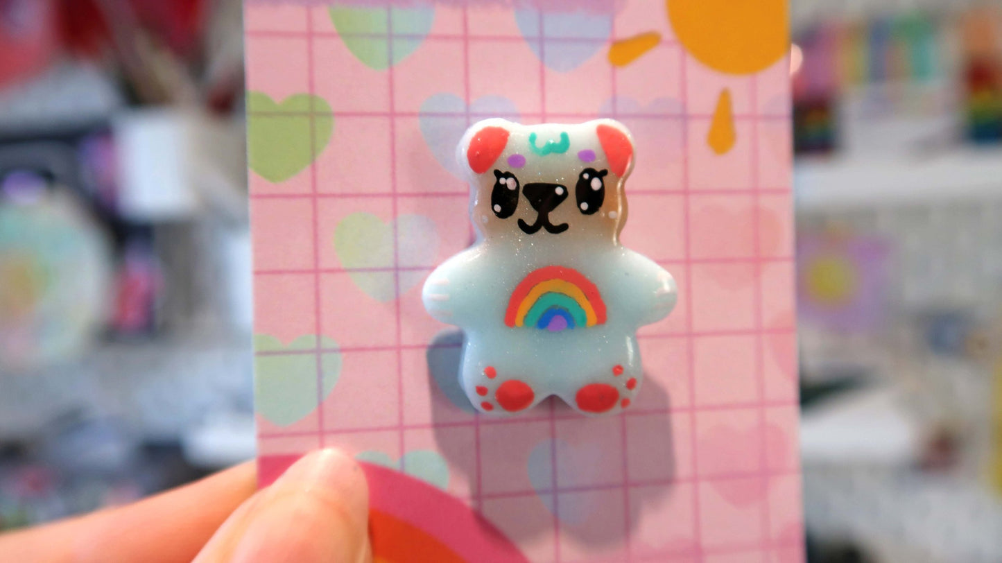 Mini Rainbow Blue Bear Pin