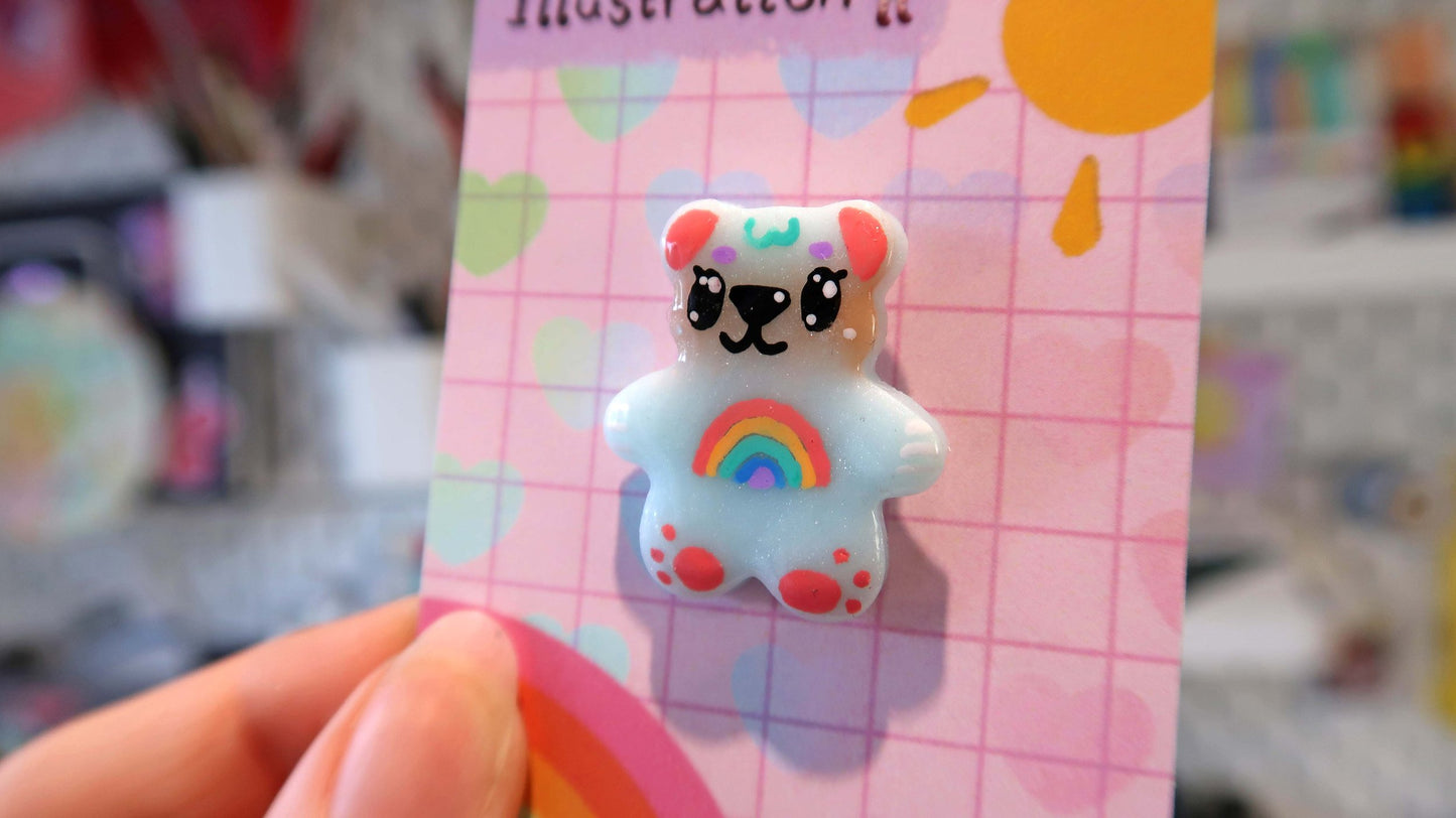 Mini Rainbow Blue Bear Pin