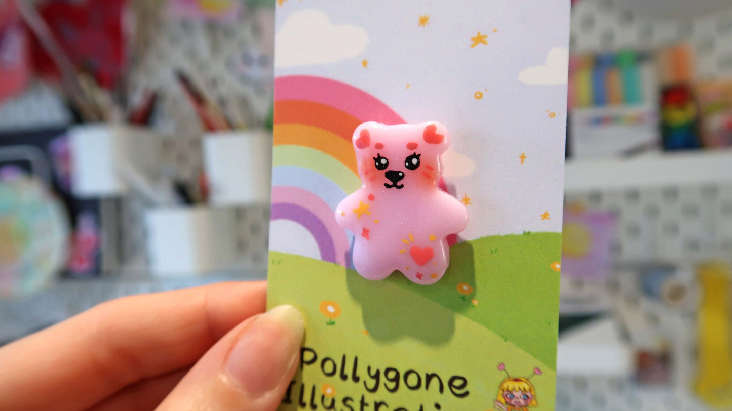 Pink Sparkle Bear Pin