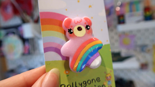 Pink Rainbow Bear Badge