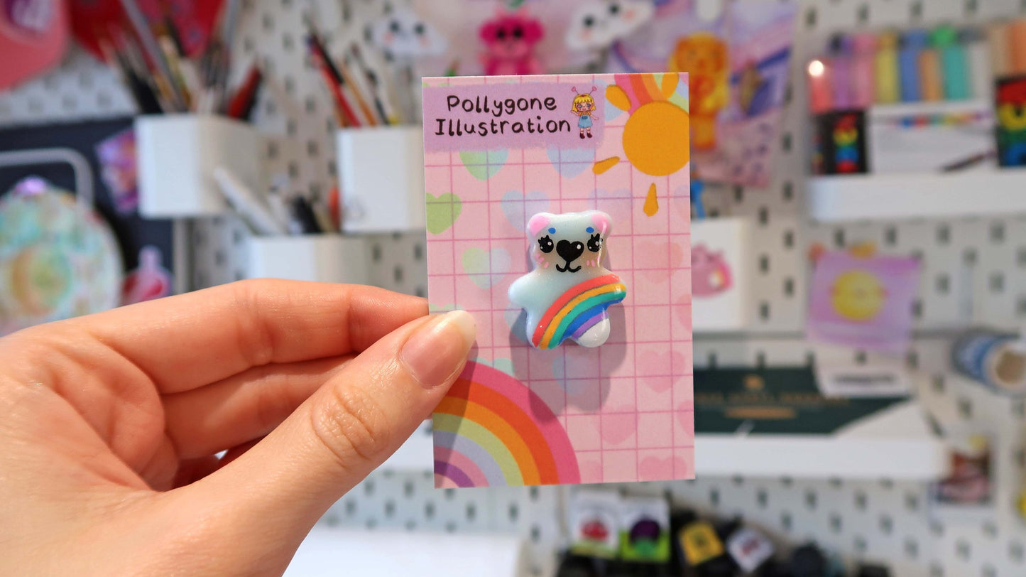Blue Rainbow Bear Pin