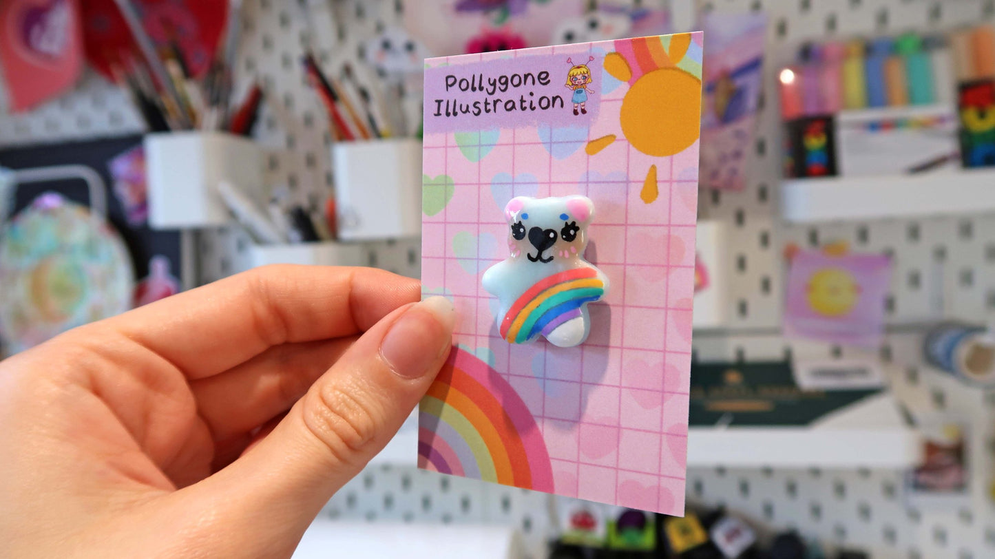 Blue Rainbow Bear Pin