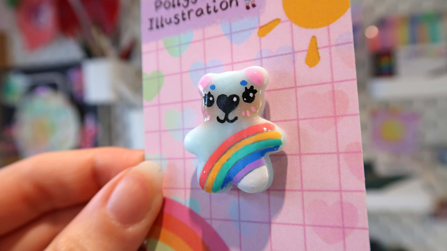 Blue Rainbow Bear Pin