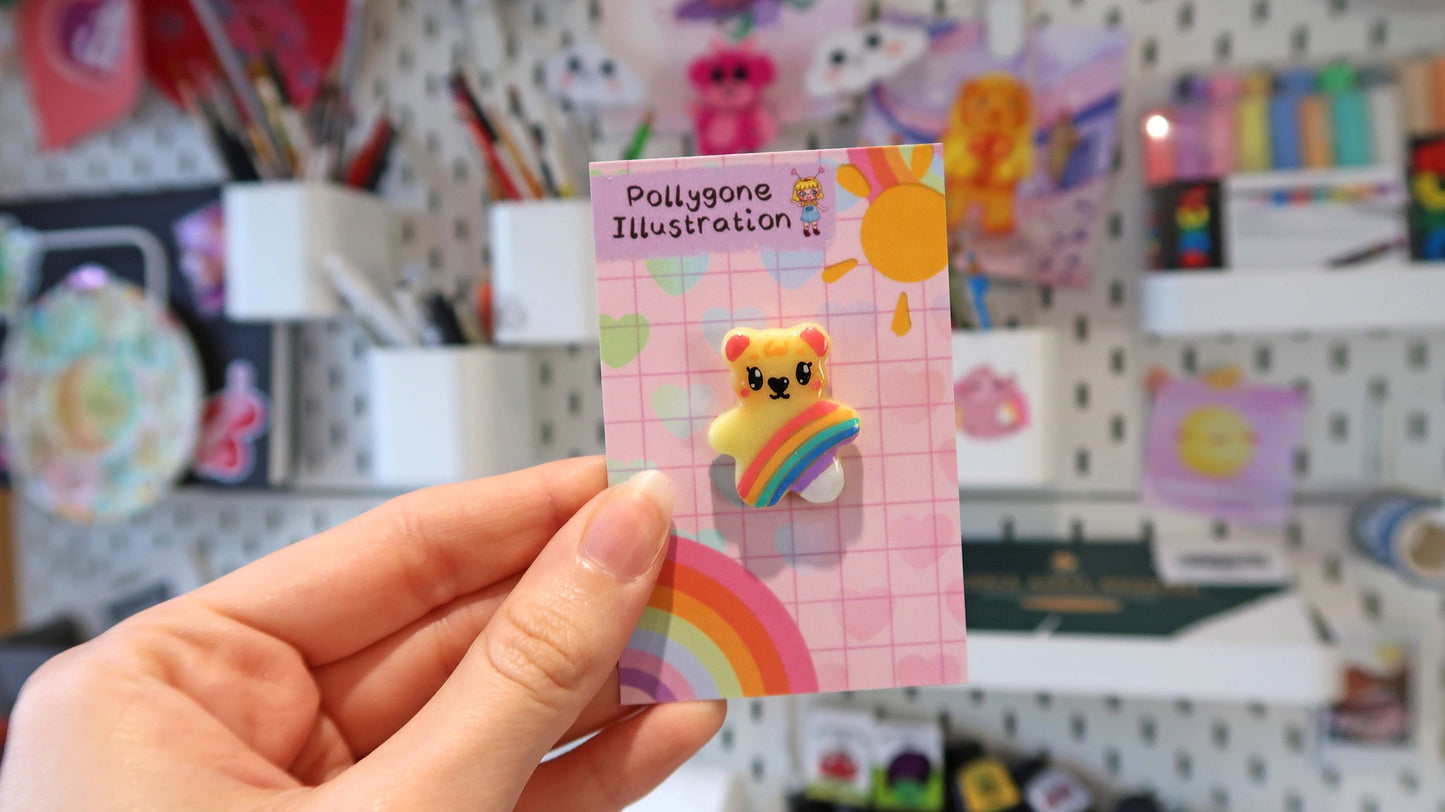 Yellow Rainbow Bear Pin