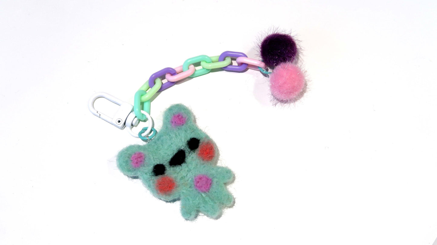 Felted Bear Keyring with Chain & Pom Pom Collection 2