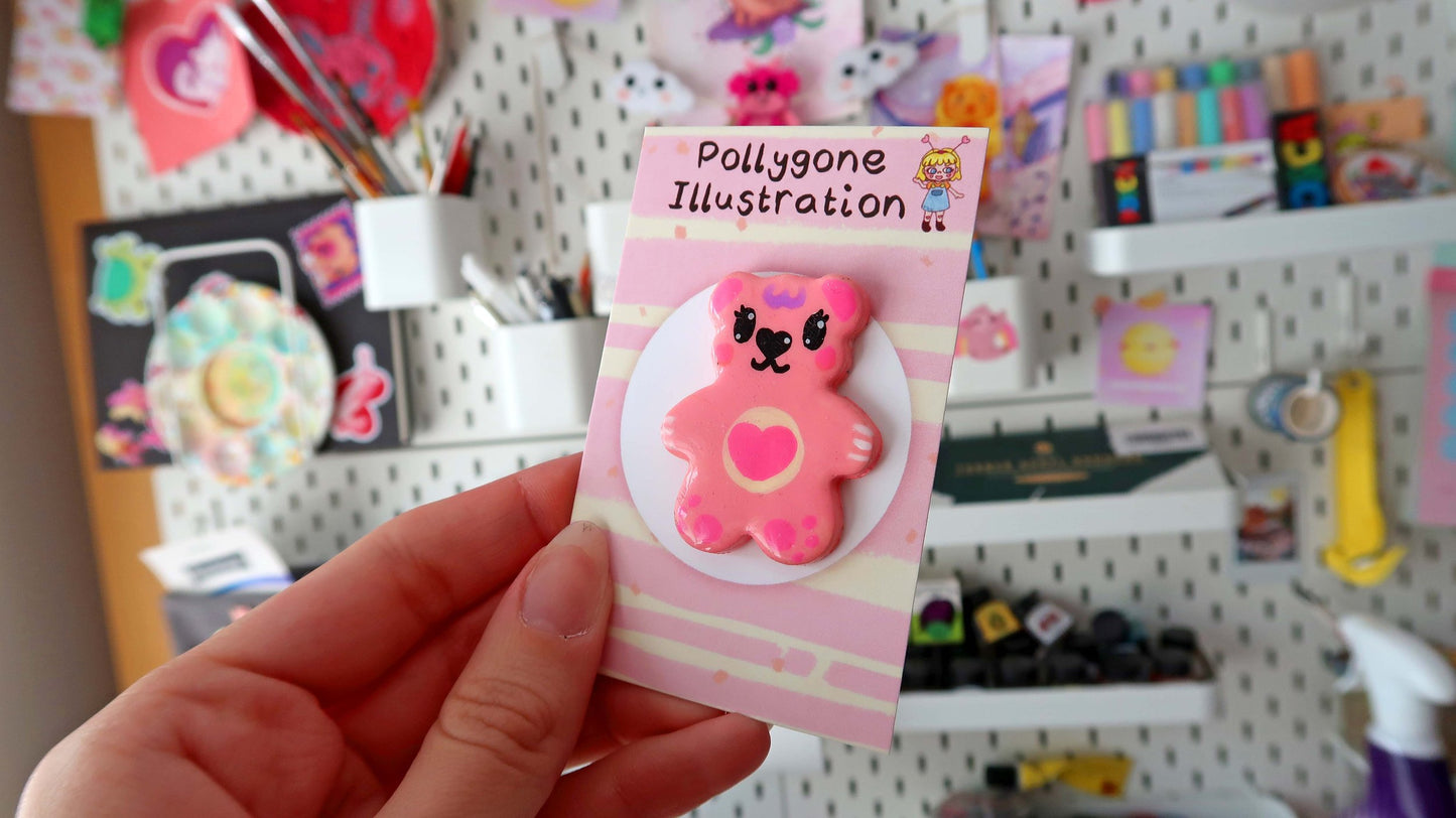 Pink Heart Bear Badge