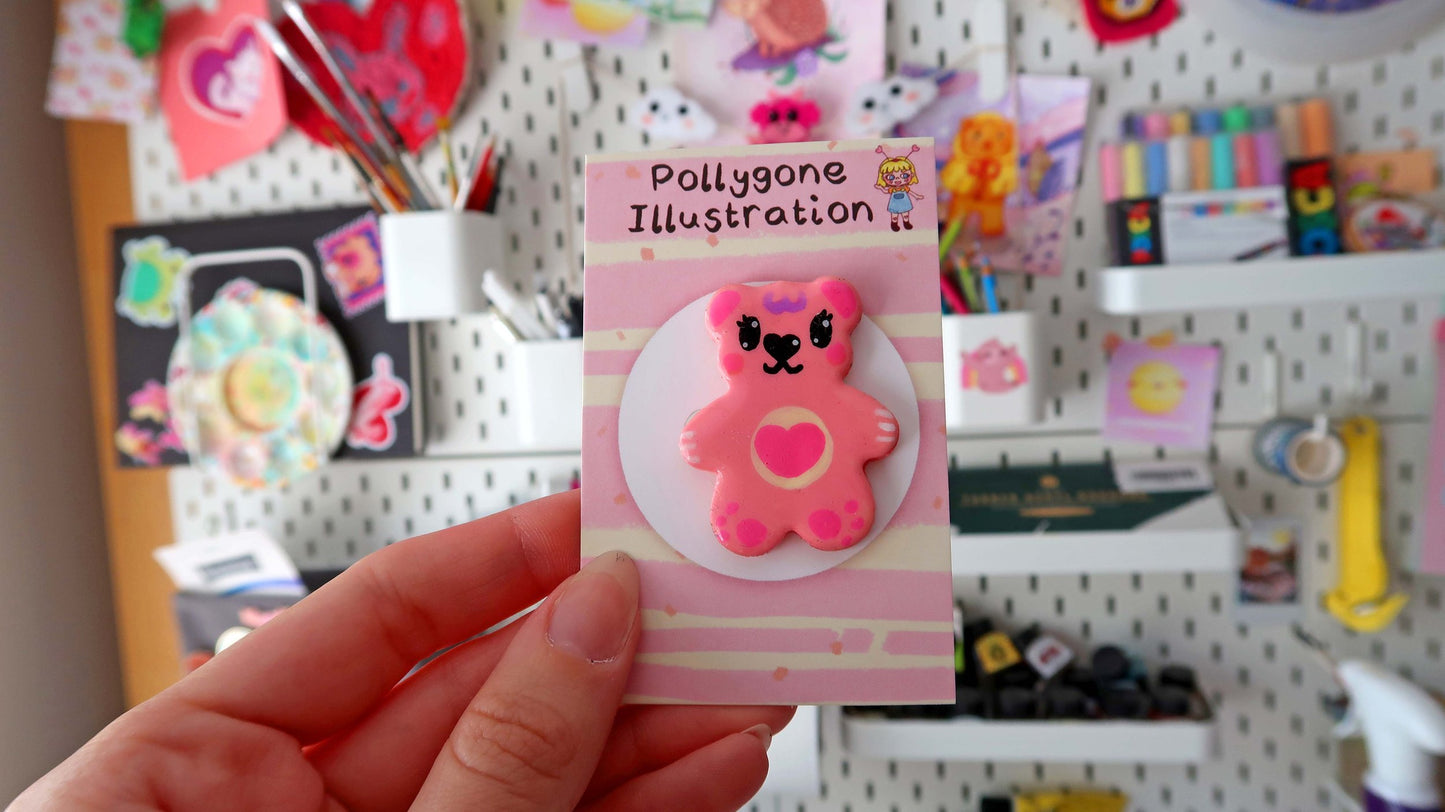 Pink Heart Bear Badge