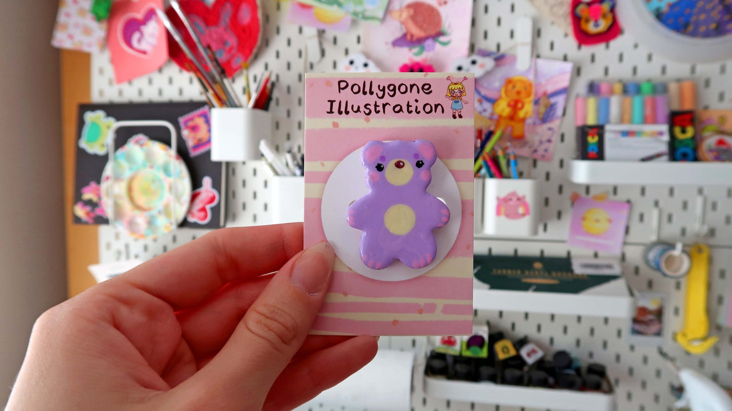 Kawaii Purple Bear Badge