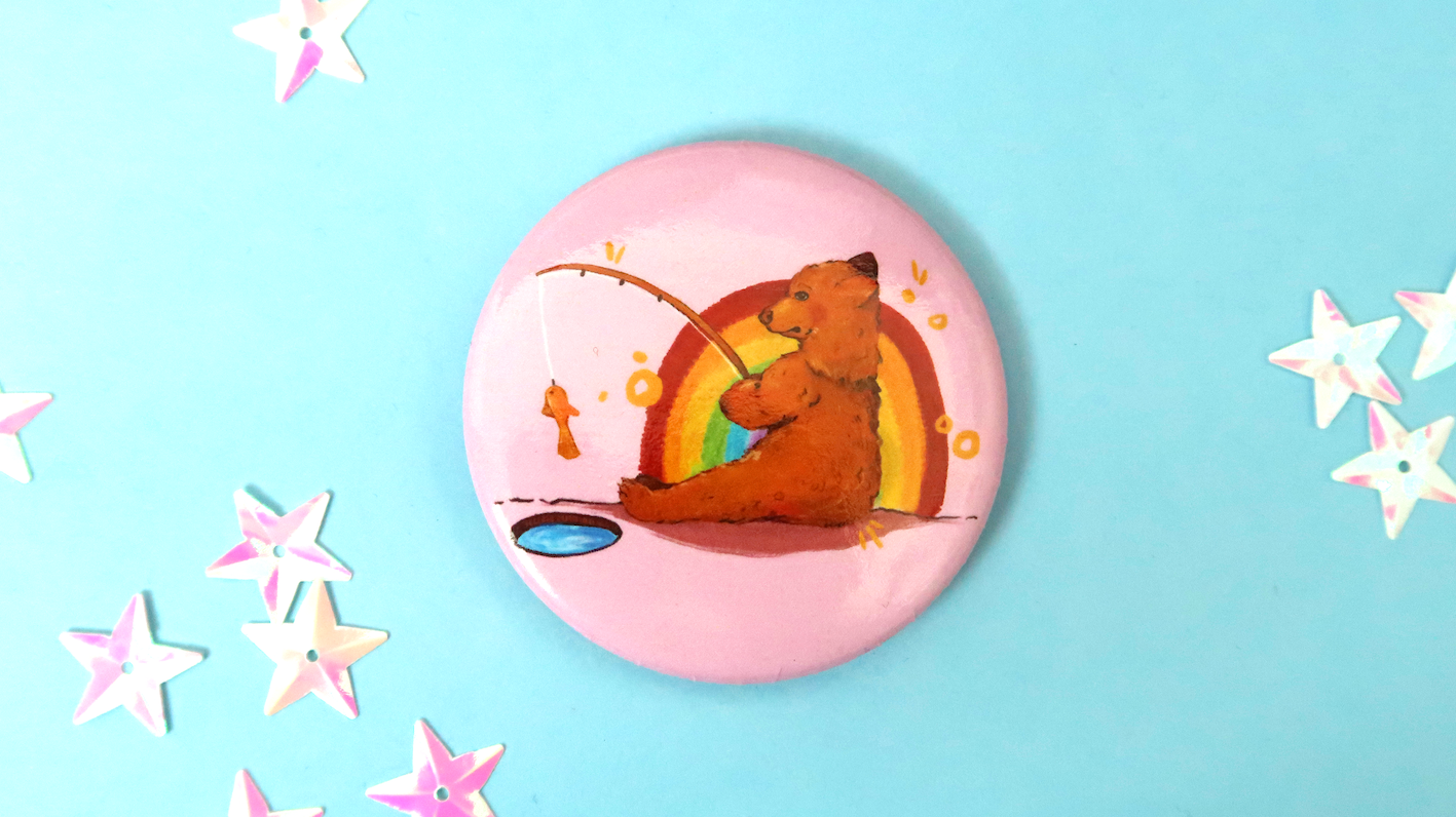 Large Rainbow Bear Button Badge