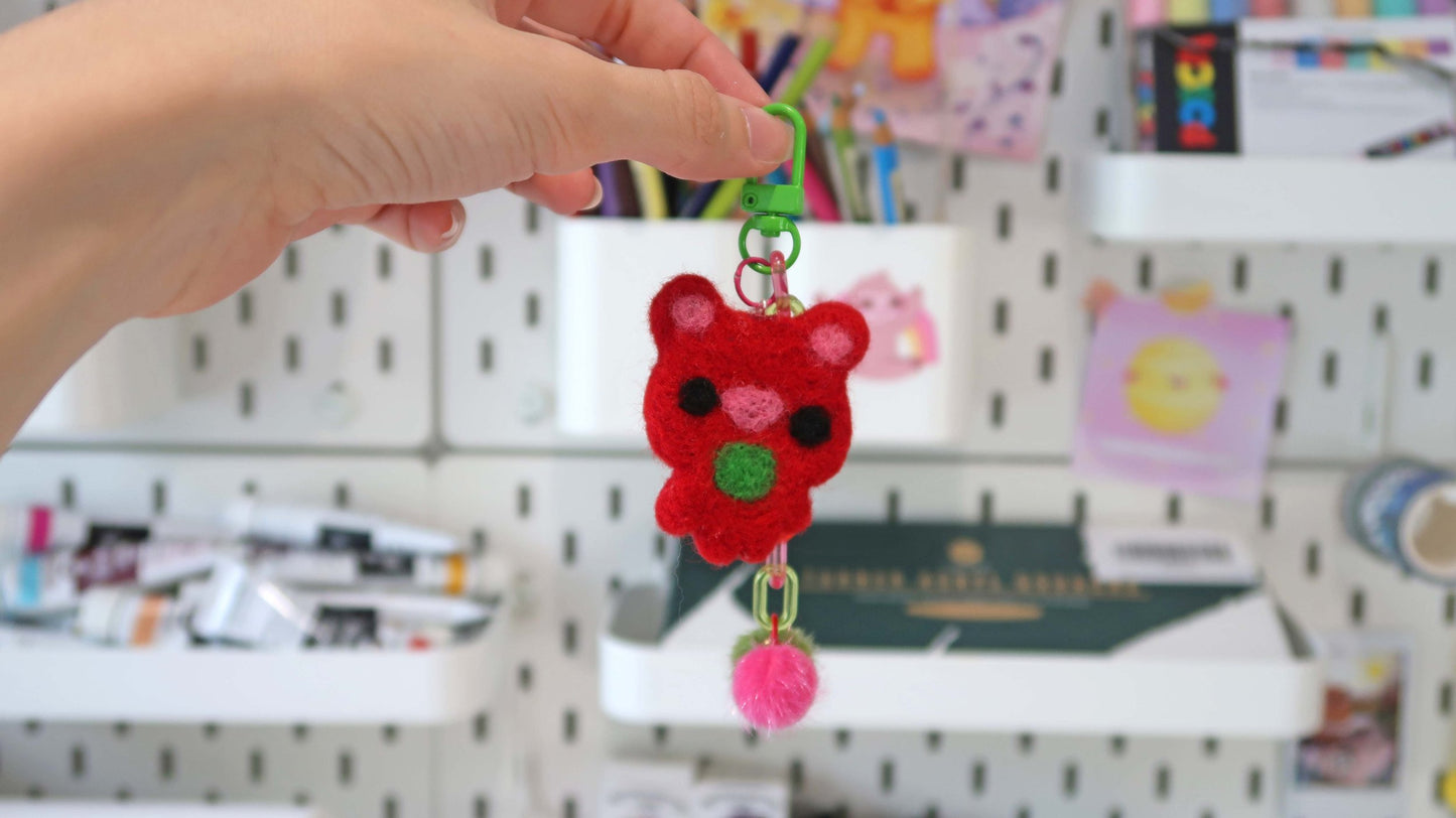 Felted Bear Keyring with Chain & Pom Pom Collection 3