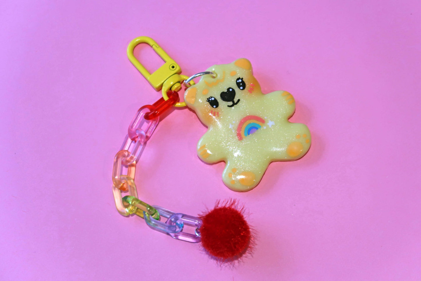 Yellow Rainbow Bear Keyring