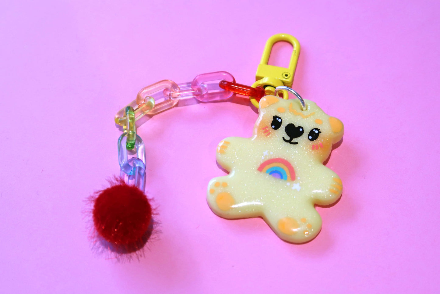 Yellow Rainbow Bear Keyring