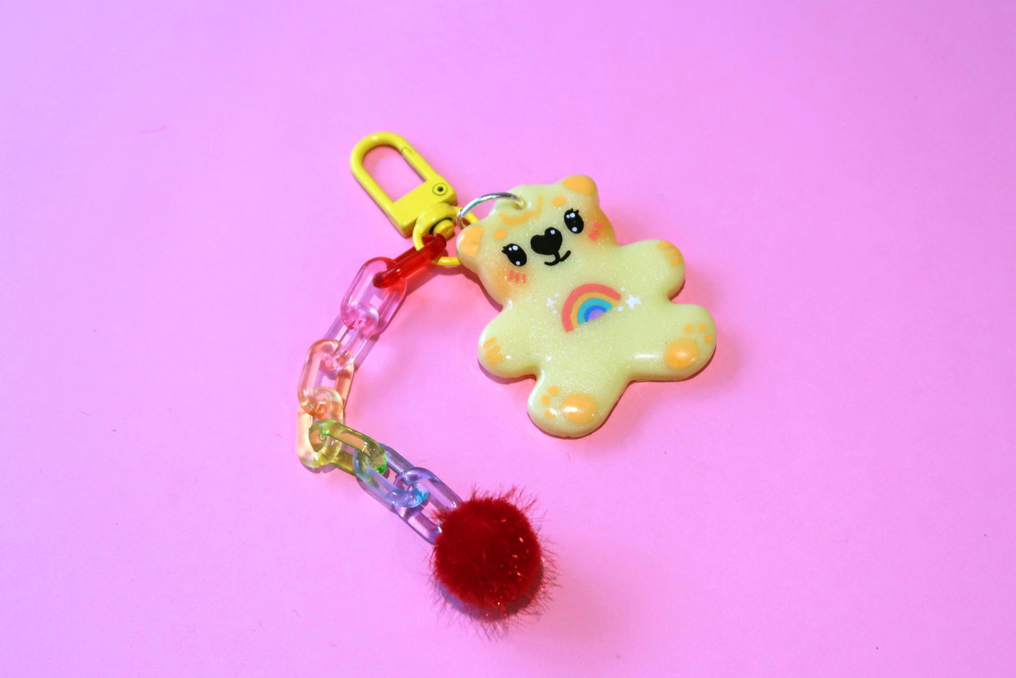 Yellow Rainbow Bear Keyring