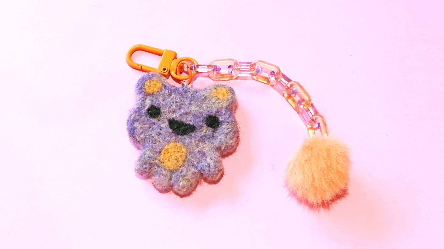 Felted Bear Keyring with Chain & Pom Pom Collection 4