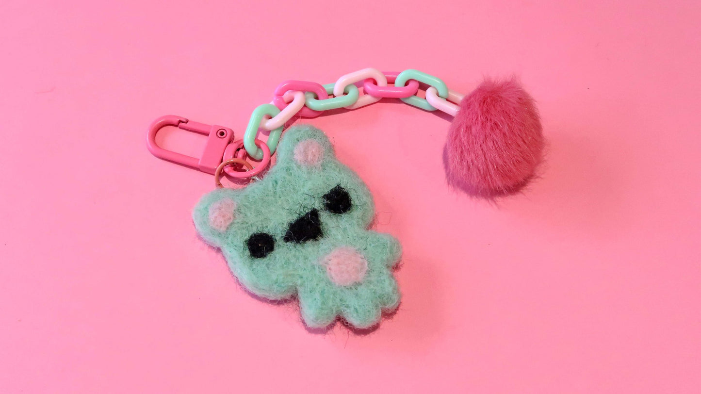 Felted Bear Keyring with Chain & Pom Pom Collection 4