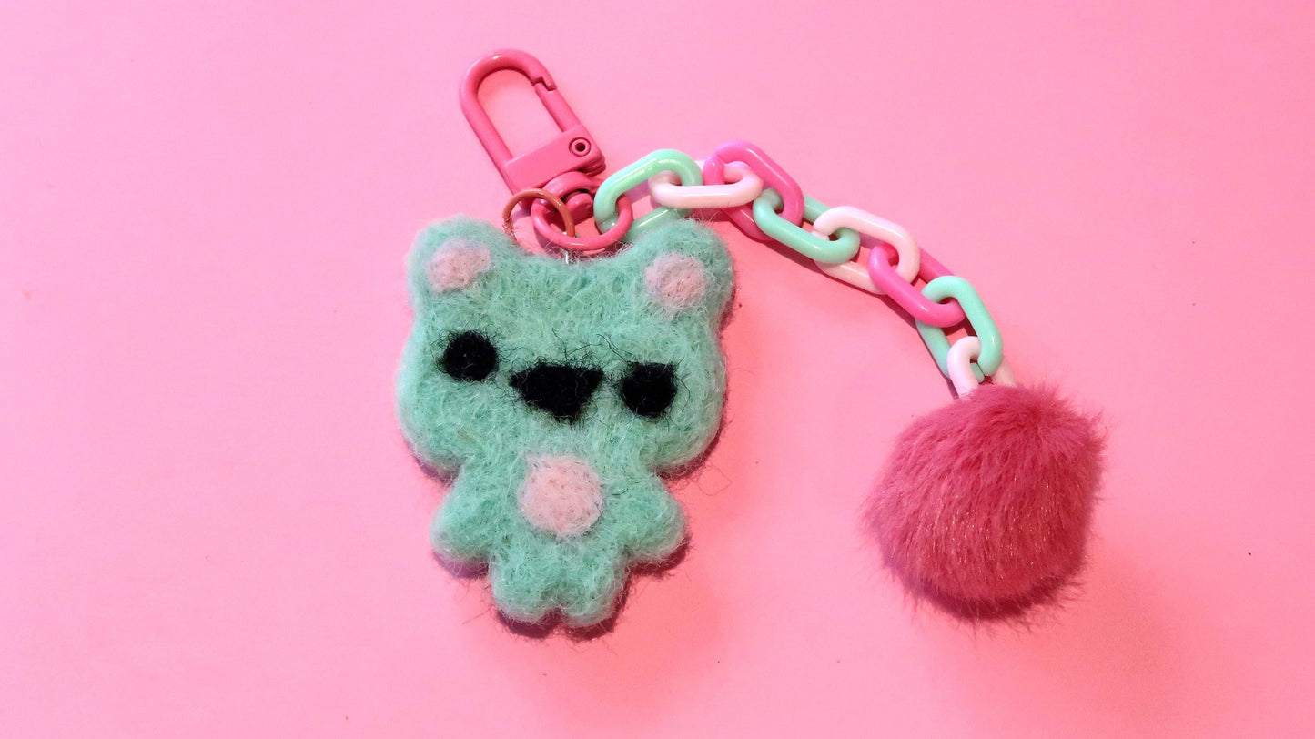 Felted Bear Keyring with Chain & Pom Pom Collection 4