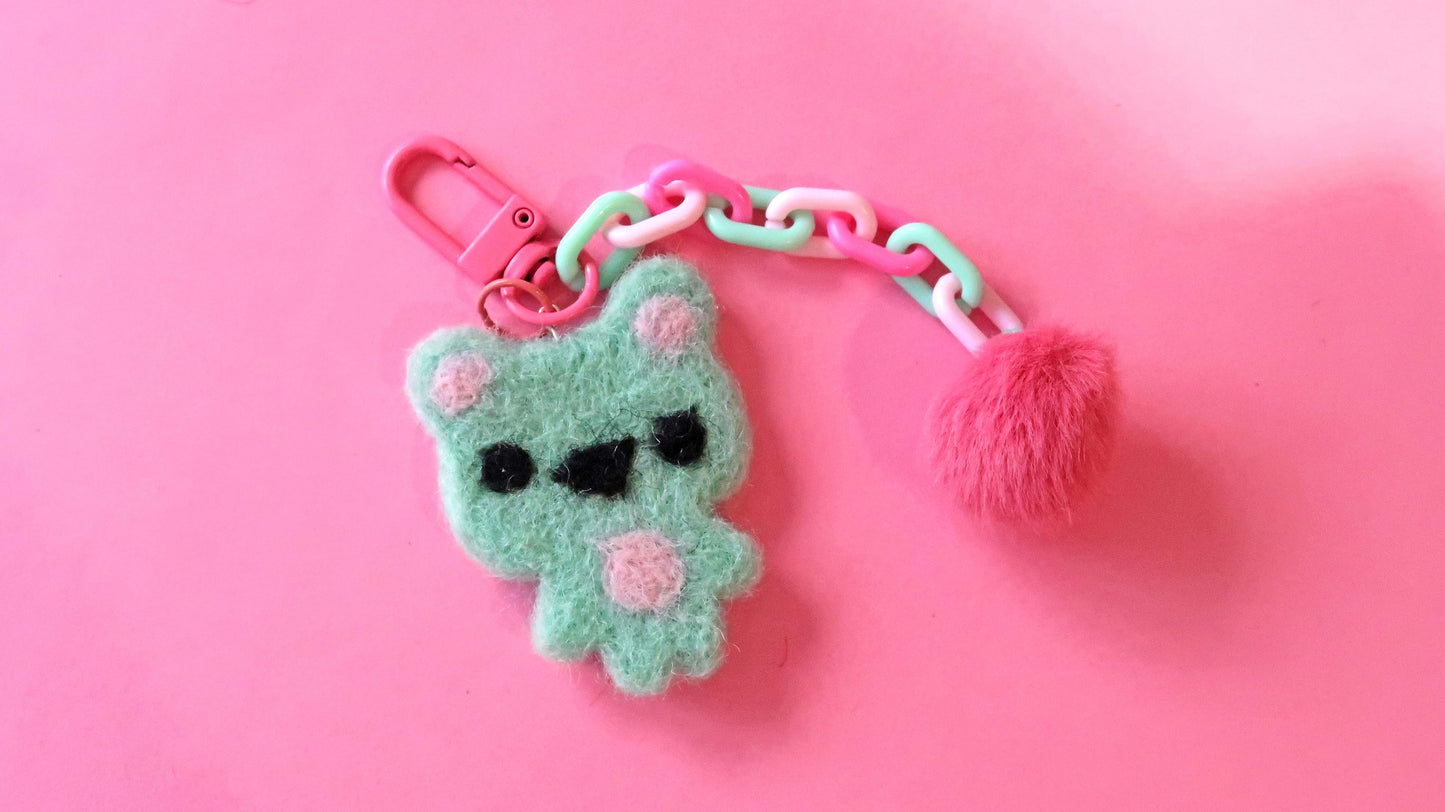 Felted Bear Keyring with Chain & Pom Pom Collection 4