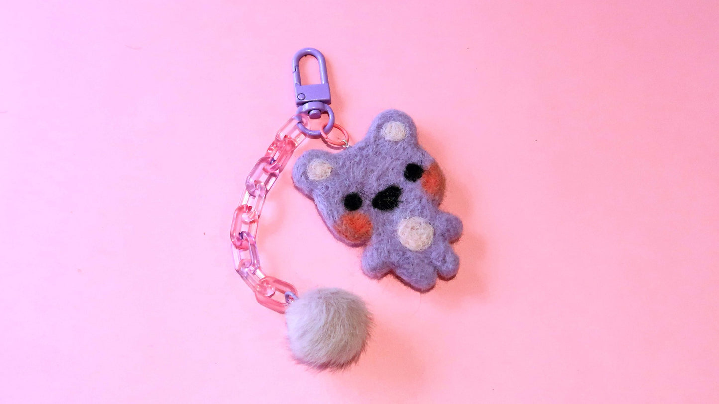 Felted Bear Keyring with Chain & Pom Pom Collection 4