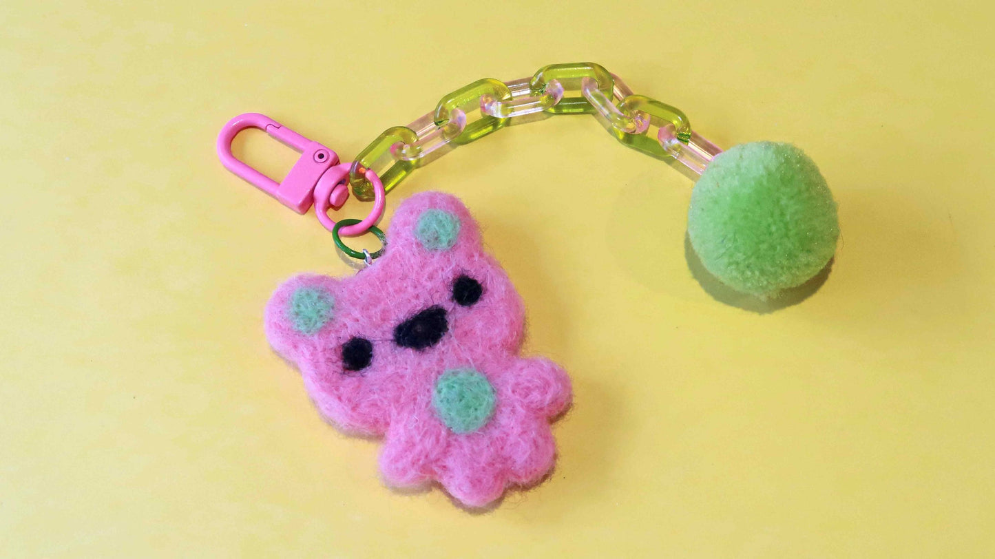 Felted Bear Keyring with Chain & Pom Pom Collection 4