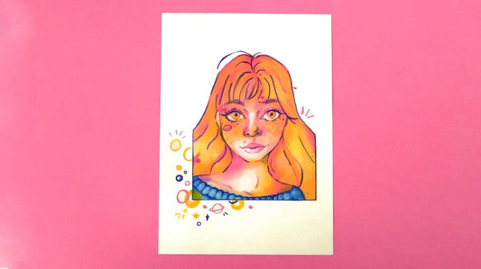 Pink & Orange Girl Postcard Print