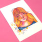 Pink & Orange Girl Postcard Print