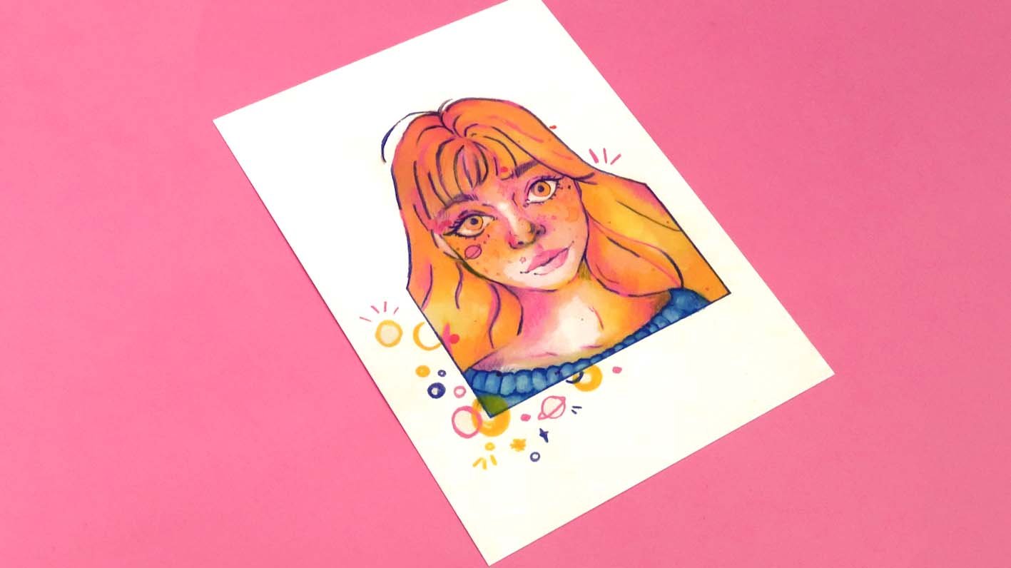 Pink & Orange Girl Postcard Print