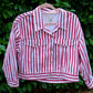 Flamingos Striped Pink Denim Jacket - Custom Painted - UK Size L