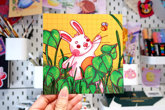 Yellow Leaf Rabbit 140mm Mini Print
