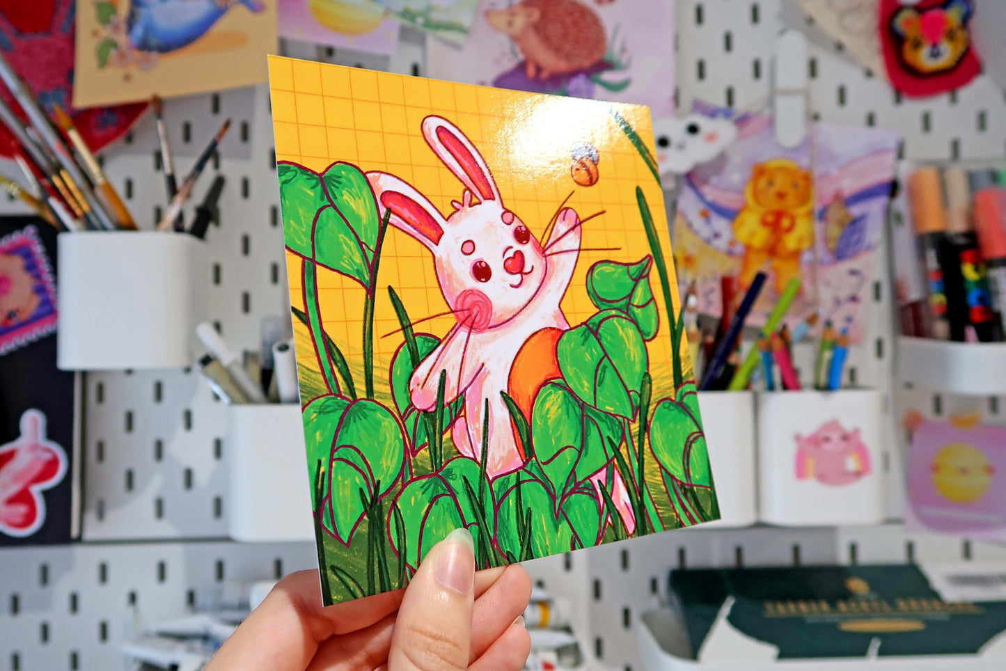 Yellow Leaf Rabbit 140mm Mini Print