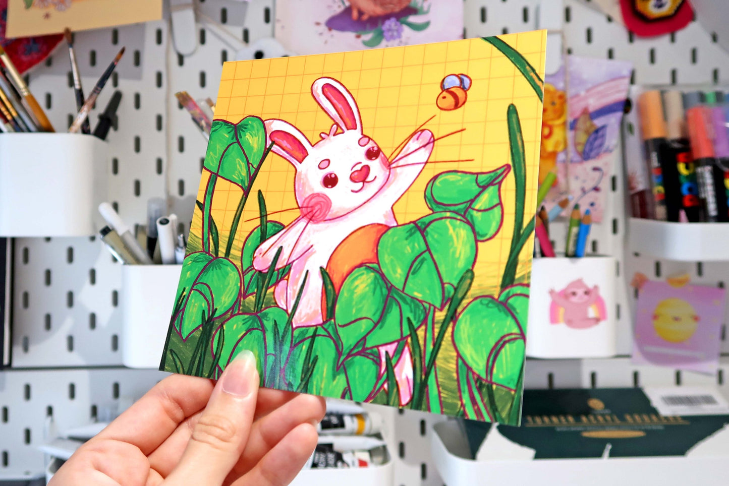 Yellow Leaf Rabbit 140mm Mini Print